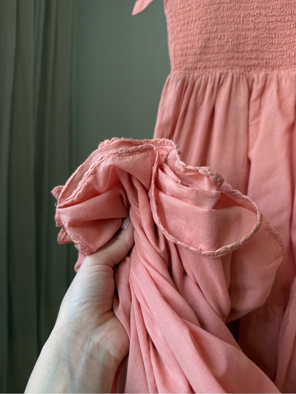 Wilfred Alba Smocked Maxi Dress Coral Pink Tiered S - Picture 6 of 13